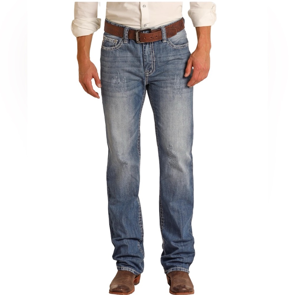 Rock & Roll | Men's Light Blue Wash Pistol Straight Bootcut Jeans | 31 x 32